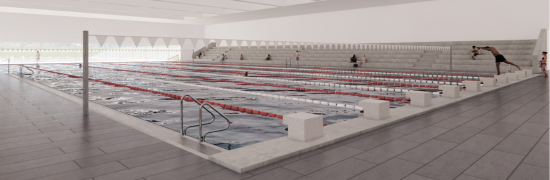 An artist's impression of a concept design for the proposed aquatics facility